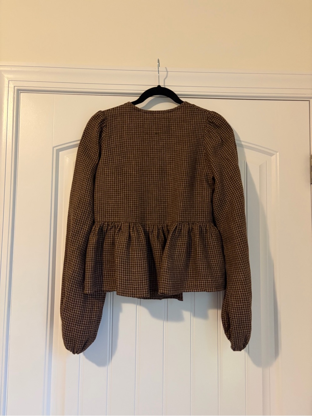 Size S Lourdes NPL Brown Checks Herringbone Blouse - Picture 3 of 4